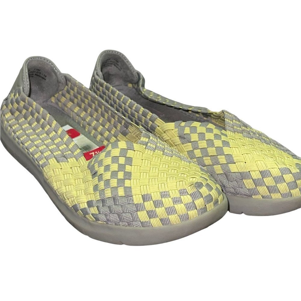 Baretraps Indiana Woven Flats Yellow Grey Slide On Women's Size 7.5